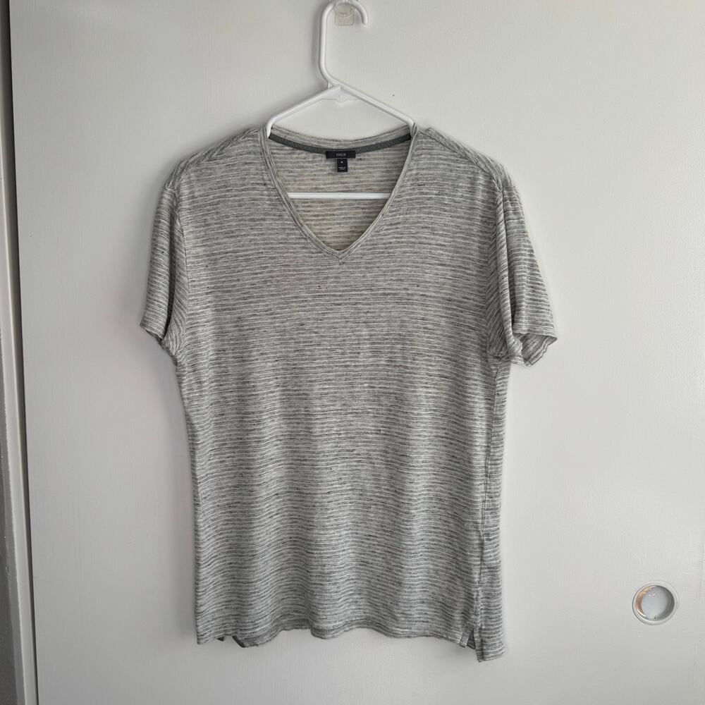 Vince Linen V-Neck Striped T-shirt Size Medium